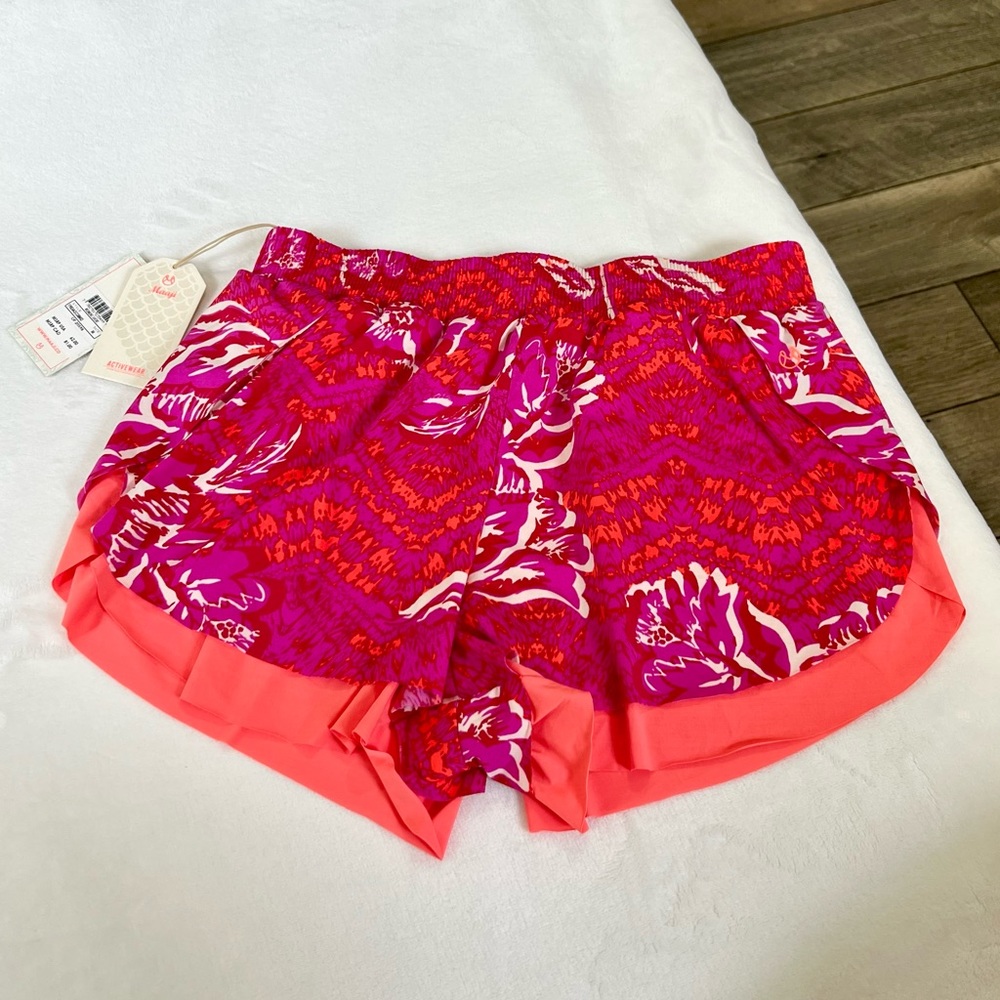 NEW with tags Maaji hot pink neon orange floral tropical track shorts girly